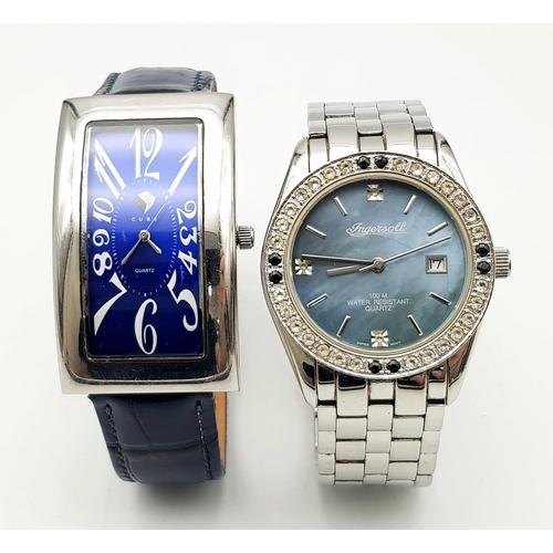 907 - Two Stylish Quartz Gents Watches. An Ingersoll and a Cube. Both in working order.