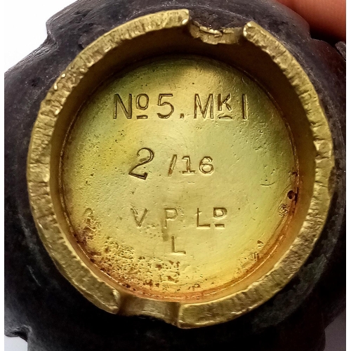 181 - INERT WW1 No 5 Mills Hand Grenade Dated Feb 1916. Great condition for its age. Maker Vickerys Patent... 