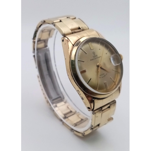 144 - A Vintage Tudor Prince Oysterdate Gents Watch. Gold plated bracelet and case - 34mm. Gold tone dial ... 