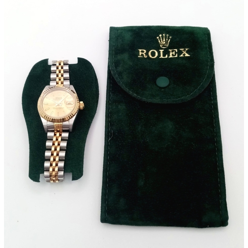 18 - A Rolex Bi-Metal Oyster Perpetual Datejust Ladies Watch. 18k gold and stainless steel bracelet and c... 