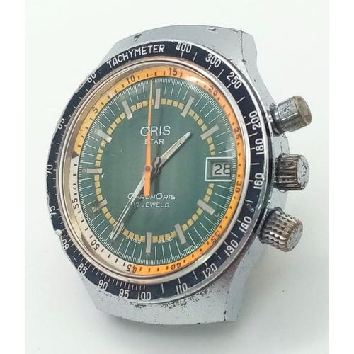 234 - A Vintage Oris Star Chronograph Automatic Gents Watch Case - 38mm. Multi tone dial with date window.... 