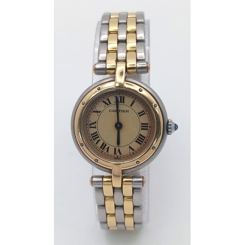 25 - A Vintage Cartier Panthere Quartz Ladies Watch. Bi-metal (gold and stainless steel) bracelet and cas... 