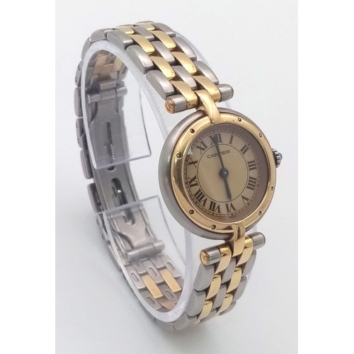 25 - A Vintage Cartier Panthere Quartz Ladies Watch. Bi-metal (gold and stainless steel) bracelet and cas... 