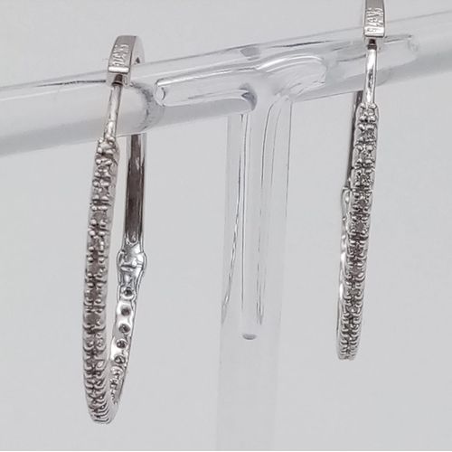 292 - A PAIR OF 9K WHITE GOLD DIAMOND SET HOOP EARRINGS, APPROX 0.30CT DIAMONDS, WEIGHT 3.6G