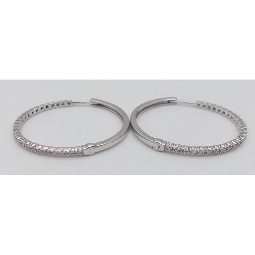 292 - A PAIR OF 9K WHITE GOLD DIAMOND SET HOOP EARRINGS, APPROX 0.30CT DIAMONDS, WEIGHT 3.6G