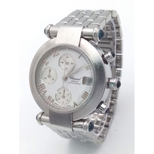 39 - A Chopard Automatic Chronograph Gents Watch. Stainless steel bracelet and case - 37mm. White dial wi... 