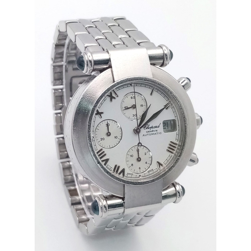 39 - A Chopard Automatic Chronograph Gents Watch. Stainless steel bracelet and case - 37mm. White dial wi... 