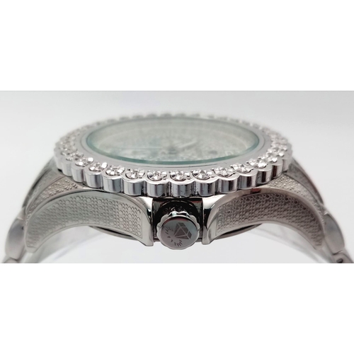 417 - An Icetime Diamond Quartz Gents Watch. Stainless steel bracelet and case - 47mm. White stone encrust... 