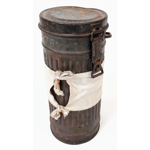 791 - WW2 German Medics Gas Mask Canister. Genuine Period Medics Armband tied around the tin. Traces of th... 