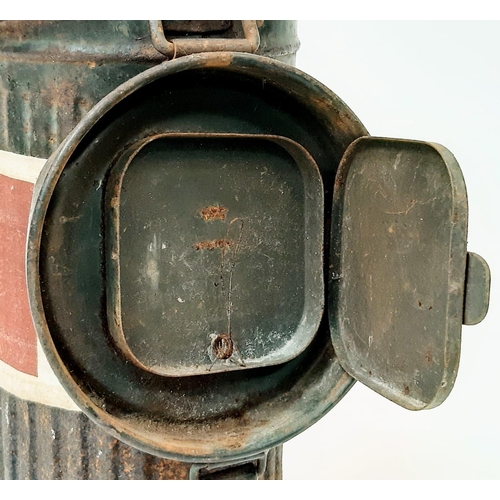 791 - WW2 German Medics Gas Mask Canister. Genuine Period Medics Armband tied around the tin. Traces of th... 