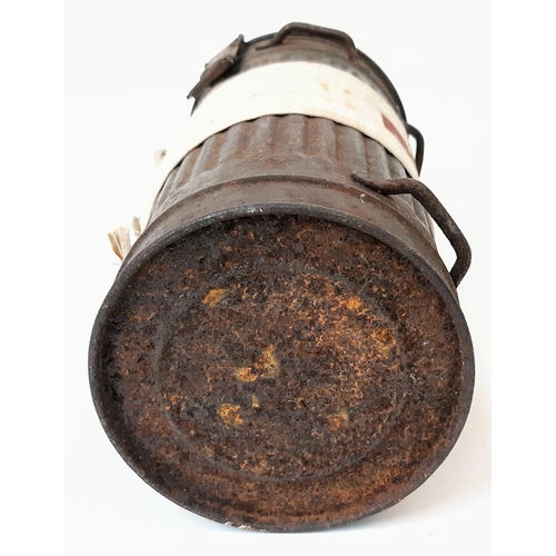 791 - WW2 German Medics Gas Mask Canister. Genuine Period Medics Armband tied around the tin. Traces of th... 