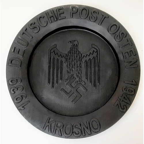 903 - 3rd Reich Wooden Plate/Plaque “1939 German Post East 1942-Krosno”