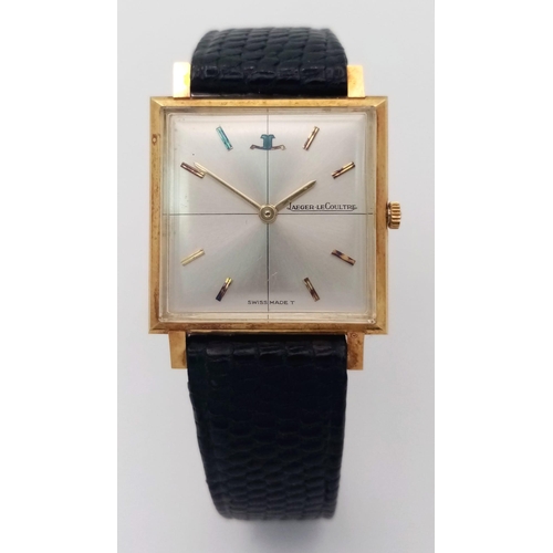 95 - A Vintage Jaeger Le Coultre Thin Mechanical Gents Watch. Black leather strap. 18K gold case - 27mm. ... 