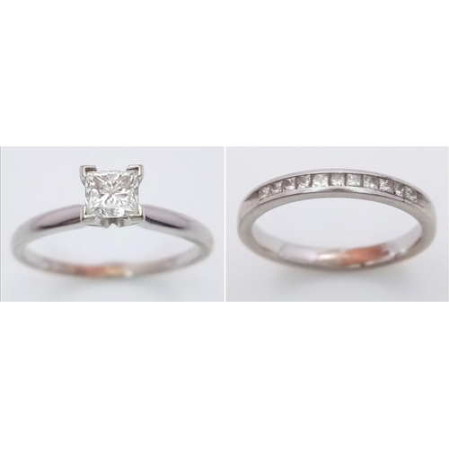 190 - Two Different Style 14K White Gold Diamond Rings - Diamond solitaire - size N - 0.50ct princess cut.... 