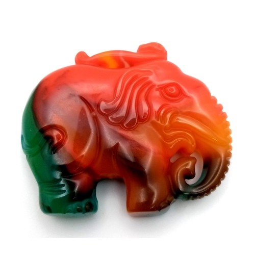 1320 - A Colourful Chinese Multi-Colour Jade Elephant Pendant. 5cm x 4cm