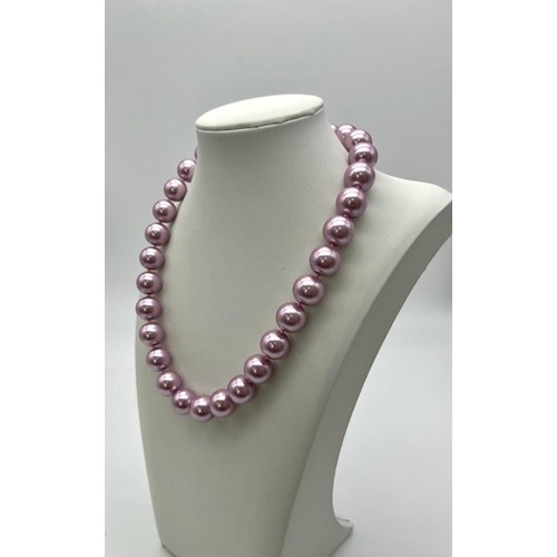 876 - A Lavender South Sea Pearl Shell Beaded Necklace with large 14mm shell beads. Necklace length - 42cm... 