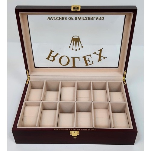 1282 - A 12 Watch Display Case - Perfect for Rolex Watches. Polished veneer exterior. Plush interior. 26 x ... 