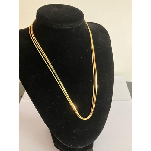 189 - Beautiful ITALIAN SILVER 3 x Strand BOX CHAIN NECKLACE. Having 18 carat GOLD overlay. 44 cm. Please ... 