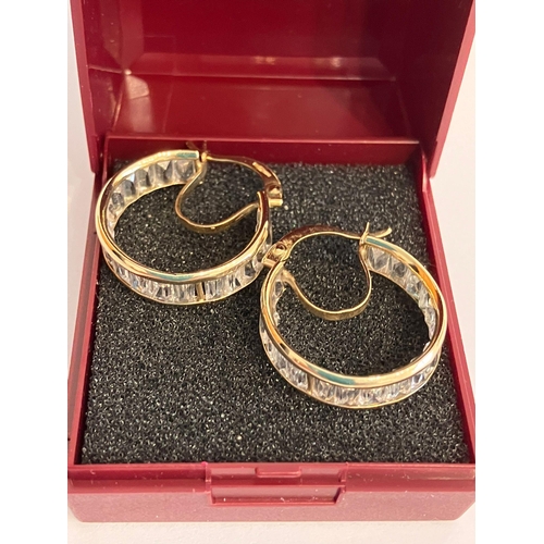 280 - Classic pair of 9 carat Hallmarked GEM SET GOLD HOOP EARRINGS. 2 cm Diameter. 4.68 Grams.