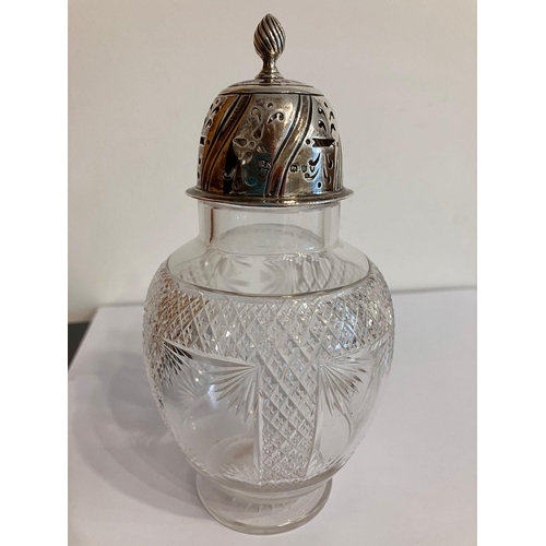 357 - Beautiful Antique SILVER and CUT GLASS Sugar Sifter. Having clear hallmark for Charles Stuart Harris... 