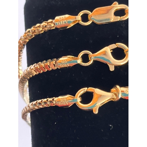 392 - 3 x ITALIAN SILVER BRACELETS with GOLD OVERLAY. To include Box chain, rounded box chain, and Belcher... 