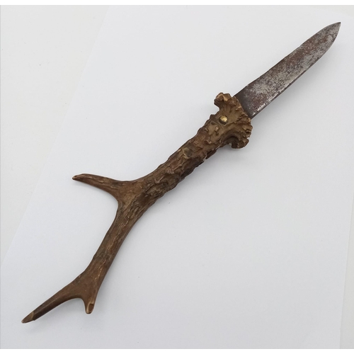 917 - 3rd Reich Period Antler handled knife with Hinting Association logo.