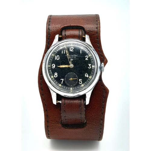 1354 - A Rare Vintage Universal Geneve Mechanical Gents Watch. Double leather strap. Stainless steel case -... 