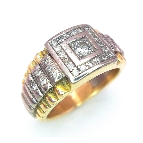 110 - A STUNNING 14K 2 COLOUR GOLD DIAMOND RING, INSPIRED BY ROLEX DESIGN, APPROX 0.65CT DIAMONDS IN TOTAL... 