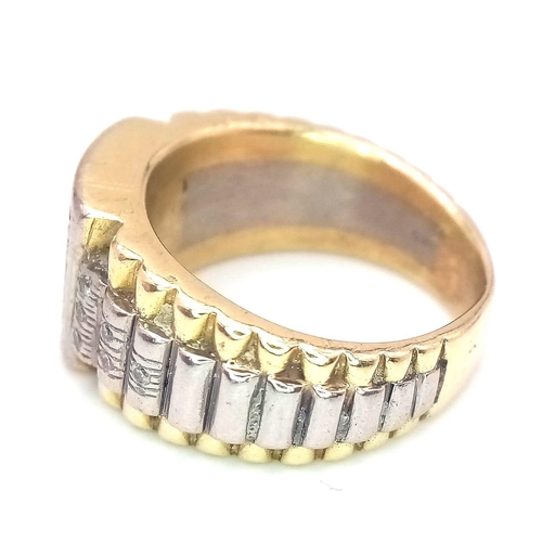 110 - A STUNNING 14K 2 COLOUR GOLD DIAMOND RING, INSPIRED BY ROLEX DESIGN, APPROX 0.65CT DIAMONDS IN TOTAL... 