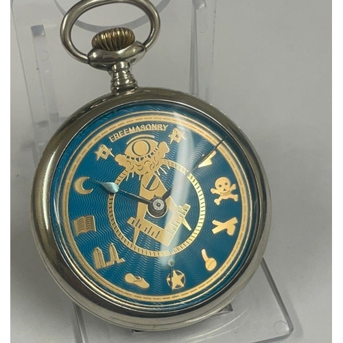 134 - Vintage gents silver Masonic pocket watch Working