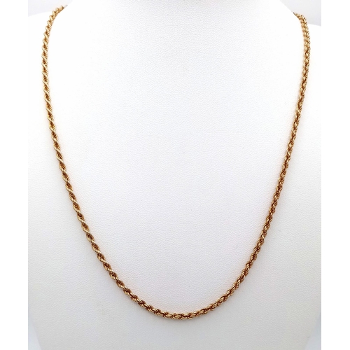 211 - A 50cms 9K GOLD ROPE TWIST CHAIN .   3.3gms