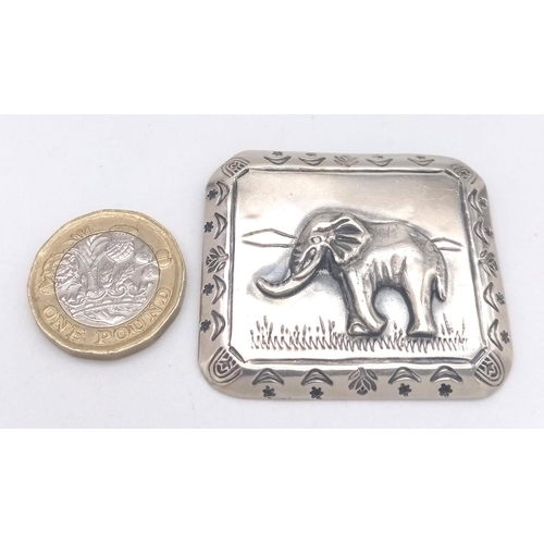 360 - A Vintage South African Sterling Silver Elephant Relief Detailed Brooch. Circa 1950’s by Haglund. 4.... 