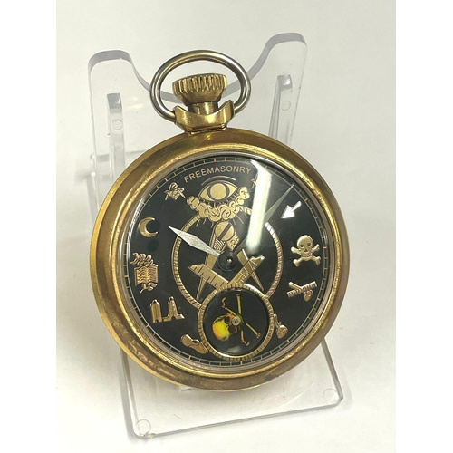 366 - Vintage Masonic automaton pocket watch ( rotating skull ) working