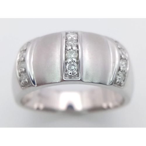 376 - 9K WHITE GOLD DIAMOND SET BAND RING, APPROX 0.15CT DIAMOND, MATTE FINISH, WEIGHT 6.1G SIZE N