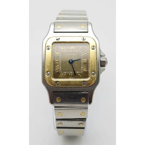 396 - A Vintage Cartier Santos Galbee Bi-Metal Quartz Ladies Watch. Gold and stainless steel bracelet and ... 