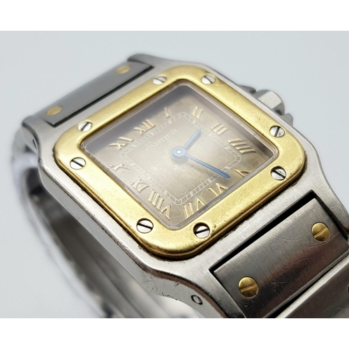 396 - A Vintage Cartier Santos Galbee Bi-Metal Quartz Ladies Watch. Gold and stainless steel bracelet and ... 