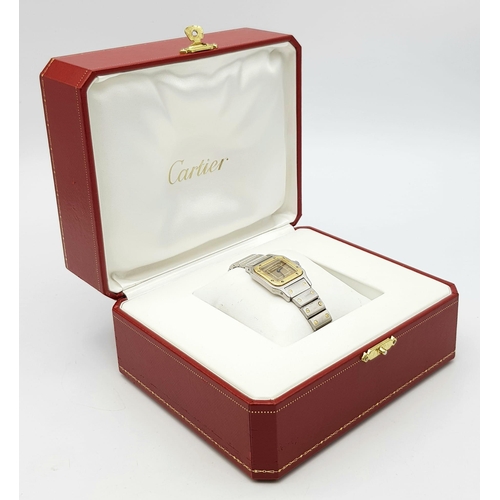 396 - A Vintage Cartier Santos Galbee Bi-Metal Quartz Ladies Watch. Gold and stainless steel bracelet and ... 