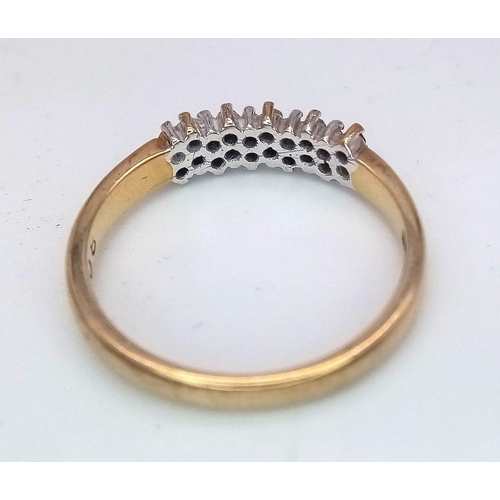 456 - A 9K GOLD RING WITH DIAMOND AND SAPPHIRE CLUSTER .   2.1gms   size M