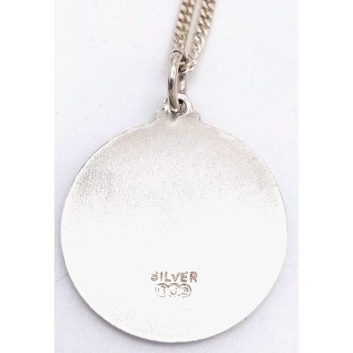 487 - A Silver Georg Jensen St. Christopher Pendant Necklace. Stamped on Obverse Side. 2.6cm Diameter on a... 