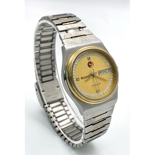 1319 - A Vintage Rado Voyager Automatic Unisex Watch. Stainless steel bracelet and case - 33mm. Gilded dial... 