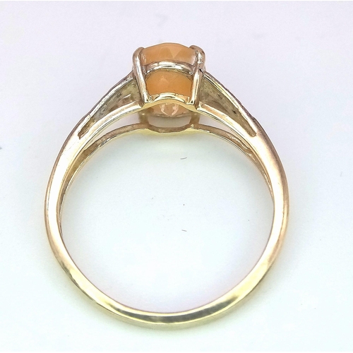 58 - A 9K GOLD AGATE AND DIAMOND RING .  1.8gms   size L