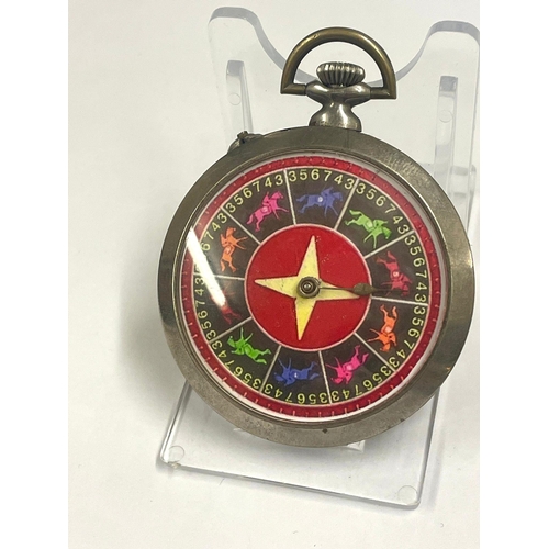 585 - Vintage horse racing gambling gaming pocket watch , working