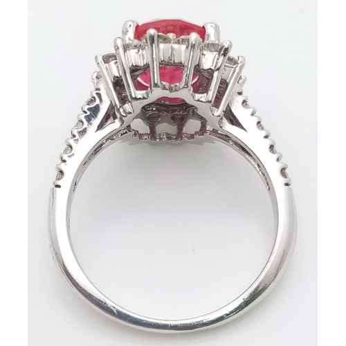 61 - 14K WHITE GOLD DIAMOND & RED STONE CLUSTER RING, WITH APPROX 1CT DIAMONDS IN TOTAL, WEIGHT 5.3G SIZE... 