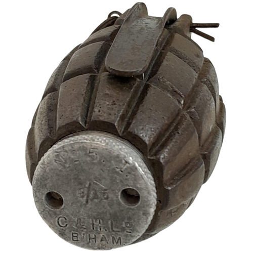 672 - INERT 1915 Dated MK 1 No 5 Mills Grenade. Maker Chamberlain & Hookham Ltd Birmingham. A nice early p... 