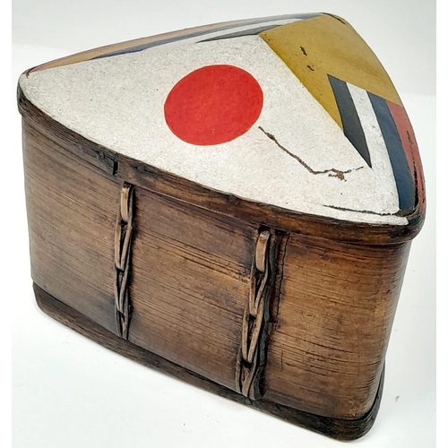 689 - WW2 Japanese Bamboo Box with the flags of Japan, China and Manchukuo and the slogan “With the help o... 