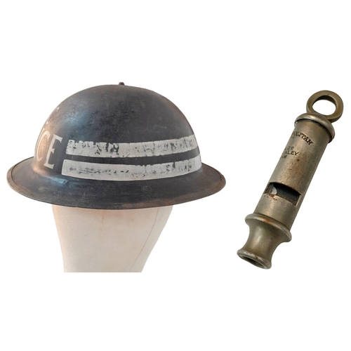 693 - WW2 British Home Front Special Constable’s Helmet, Truncheon and Whistle. An attic find during a hou... 