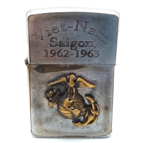 780 - Vietnam War Era USMC Zippo Lighter. Dated Coded 1961 on the base. Engraved 1962-63