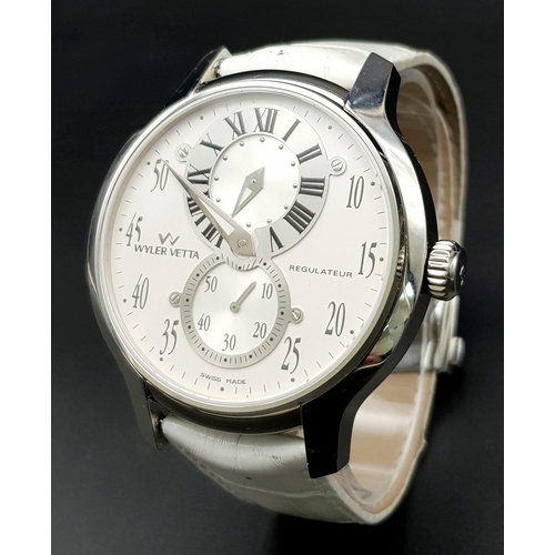 88 - A Wyler Vetta Regulateur Quartz Gents Watch. White leather strap. Stainless steel case - 44mm. White... 