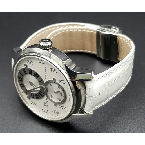 88 - A Wyler Vetta Regulateur Quartz Gents Watch. White leather strap. Stainless steel case - 44mm. White... 