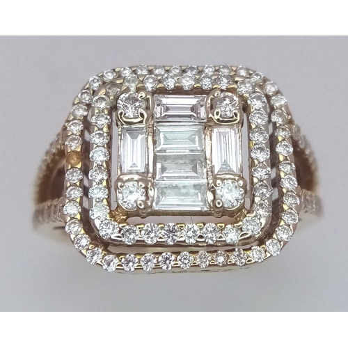 94 - An 18K Yellow Gold Fancy Diamond Dress Ring. A mixture of baguette and round cut diamonds - 1.5ctw (... 